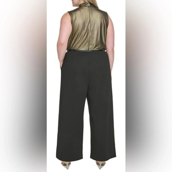 TOMMY HILFIGER Plus Size Metallic-Bodice Wide-Leg Jumpsuit Sz 18W Gold/Black - Picture 2 of 10